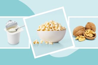 Yogurt, popcorn and walnuts