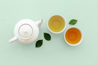 Tea pot with tea cups