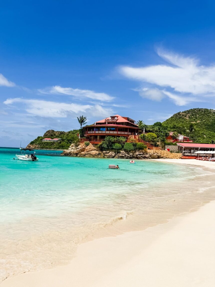 Eden Rock hotel perched on volcanic rock at St. Jean Beach, St. Barths, with crystal clear turquoise water